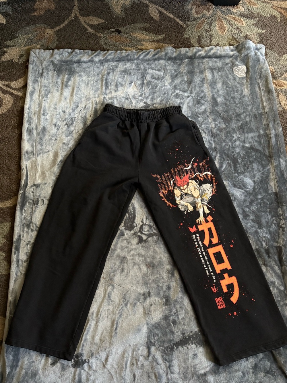 Young LA x One Punch Man “Bloodshot” Black Sweat Pants Large Oversized